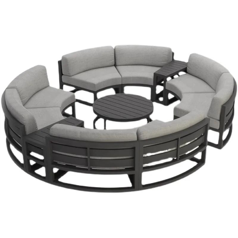 북유럽 스타일 야외 소파 커피 테이블 세트 심플 레저 사무실 야외 마당 방수 및 자외선 차단 원형