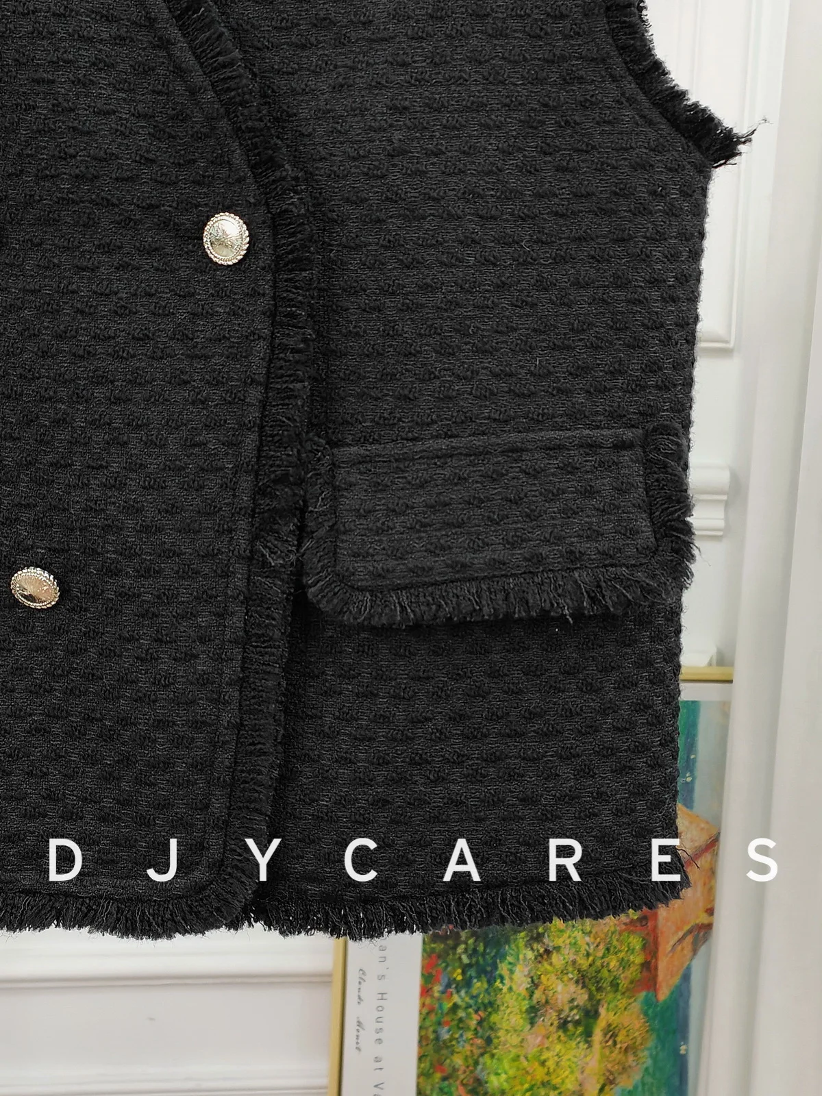 新しい重工業風織り黒Vネックベストタッセル付き万能トップス大きいサイズ