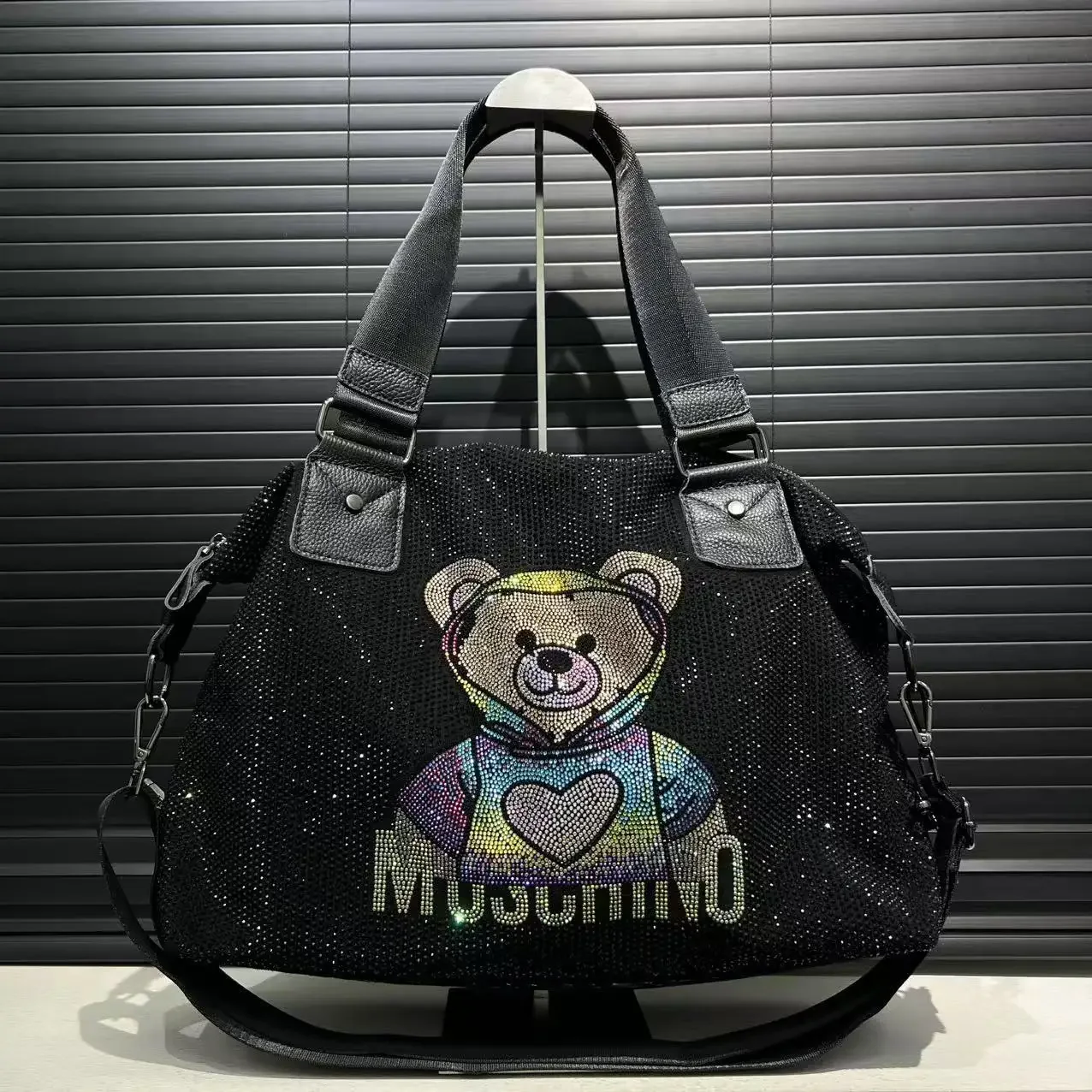 

Ladies' fashionable diamond jewelry cute teddy bear handbag, large capacity, personalized, elegant, shiny shoulder bag
