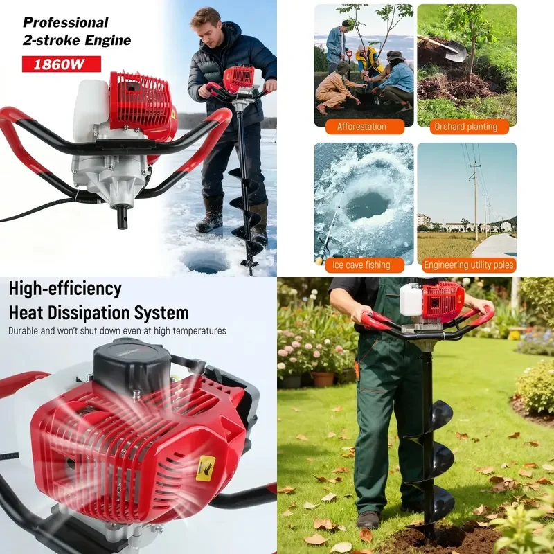 2 stroke Petrol Post Hole Digger Powerful Earth Auger Soil Drilling Machine Handheld Earth Drill for Digging Holes Earth