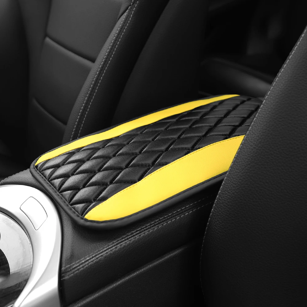 Auto-Armlehnenkissen Mittelkonsole-Kissen Auto-Innenausstattung PU-Leder Besticktes Dreidimensionales Gitterkissen