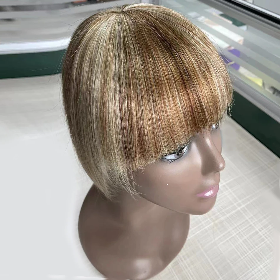 Pony van echt haar Clip-in Stompe snit Pony Overhead Piekerige Air Bang Zwart Bruin Blond 2 Clips Haartopper Extensies 8,5x7,5cm
