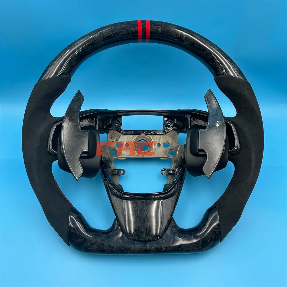 

Индивидуальное черное кованое рулевое колесо из углеродного волокна с красной полосой на 2016, 2017, 2018, 2019, 2020 2021, Honda civic