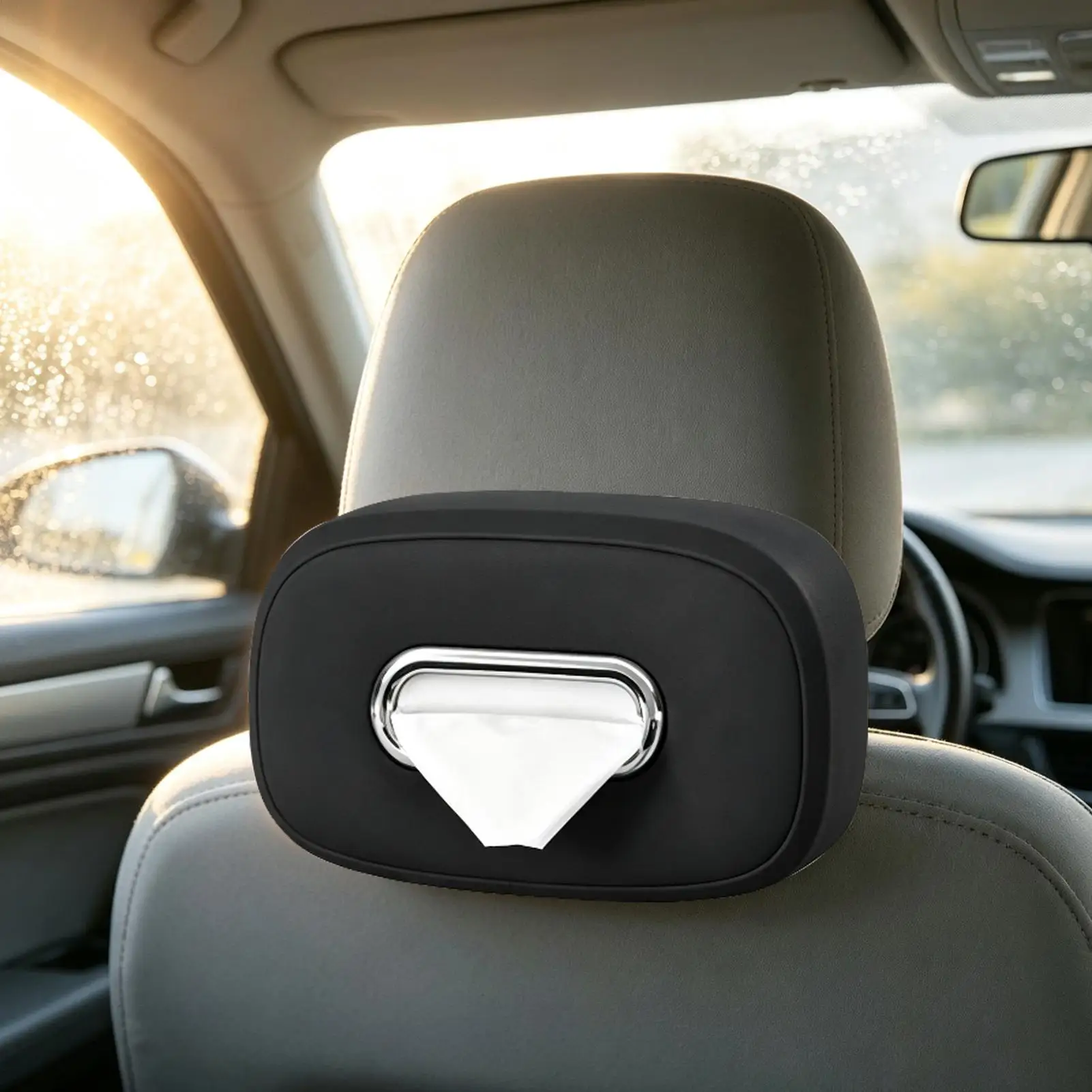 Car Tissue Box Holder Adjustable Strap Refillable Headrest Storage Tissue Holder Car Accessories For Truck SUV MPV RV Sedan Sun