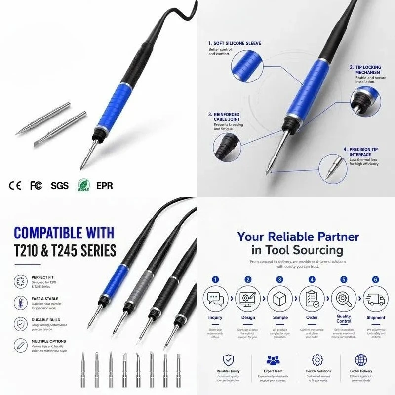 Replacement Handle for T210 Intelligent Welding Tool with Anti-slip Silicone Grip Ergonomic Soldering Iron Handpiece