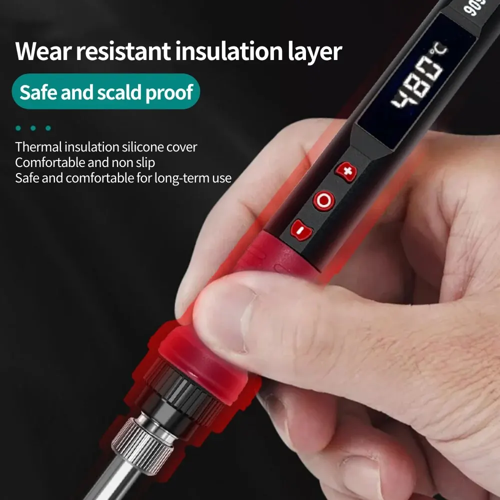 80W Soldering Iron Kit Adjustable Temperature LCD Solder Welding Tools Ceramic Heater Soldering Tips Tweezers Soldering Wire