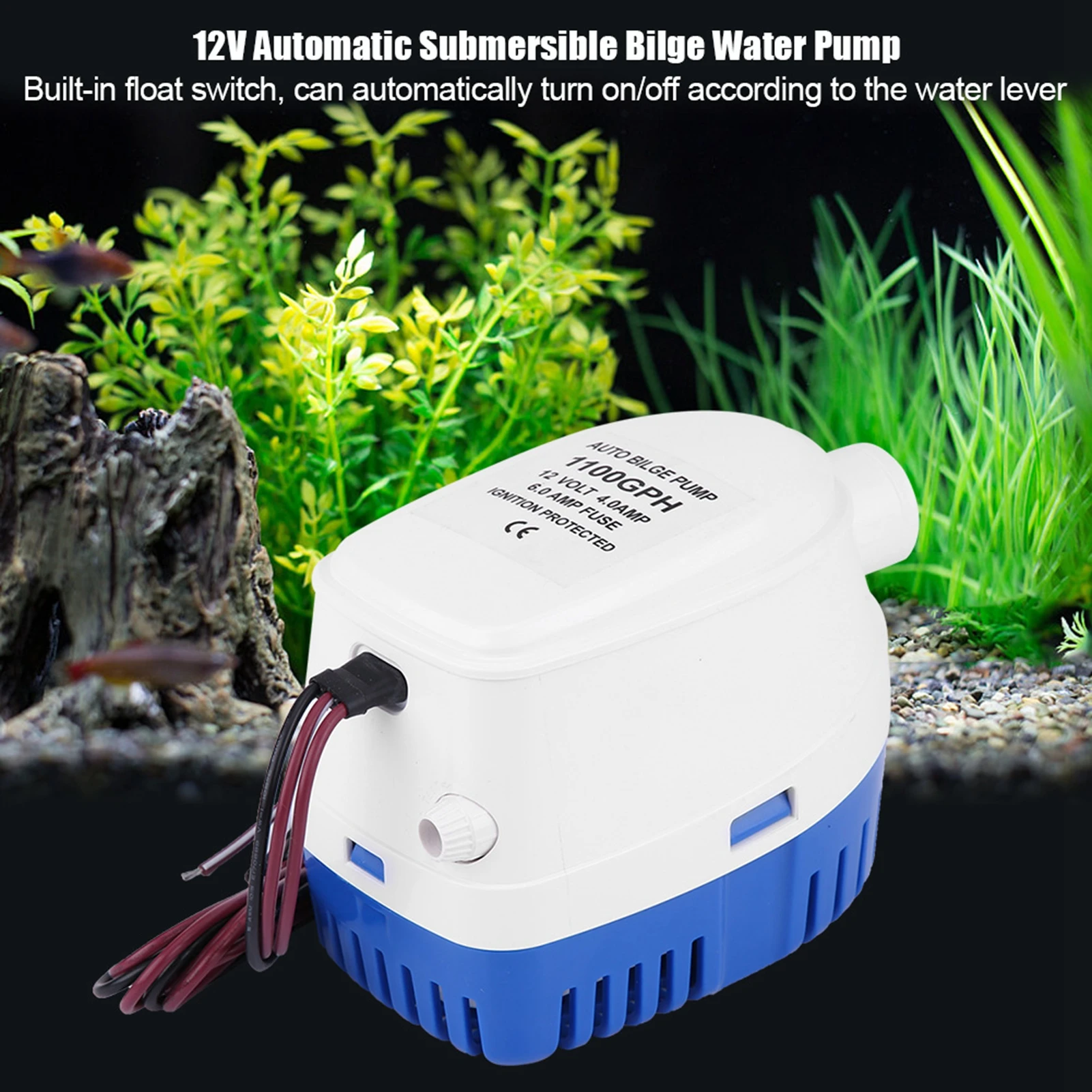 1100GPH Boat 12V Marine Automatic Submersible Bilge Water Pump Fully Auto Float Switch Internal