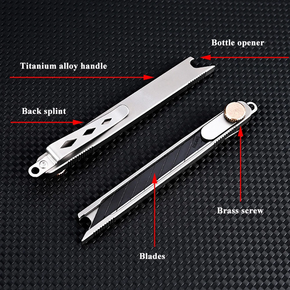 Retractable Pocket Knife Titanium EDC DIY Utility Knife With 10pcs 9mm Wide Blades Box Cutter Multipurpose Stationery Knives