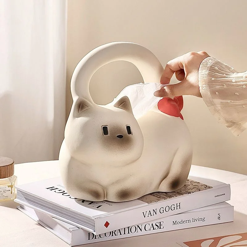 

Nordic Light Luxury Designer Cat Tissue Box 2025 New Creative Simple Ceramic Home Desktop Decoration Tissue Storage Box