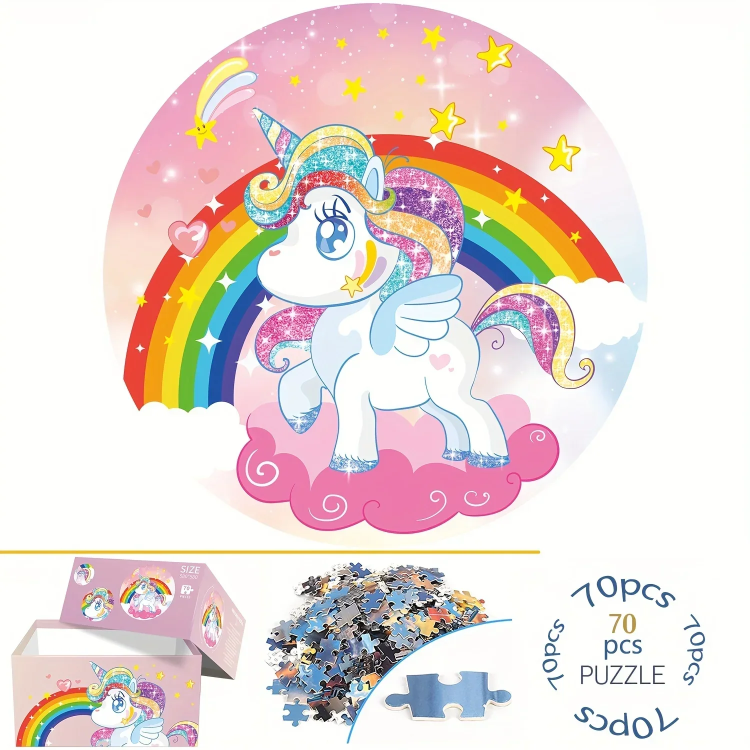 

70PCS Educational Round Unicorn Puzzles for Kids Toddler Animals on Earth Floor Jigsaw Puzzles Preschool Learning Toy Gifts