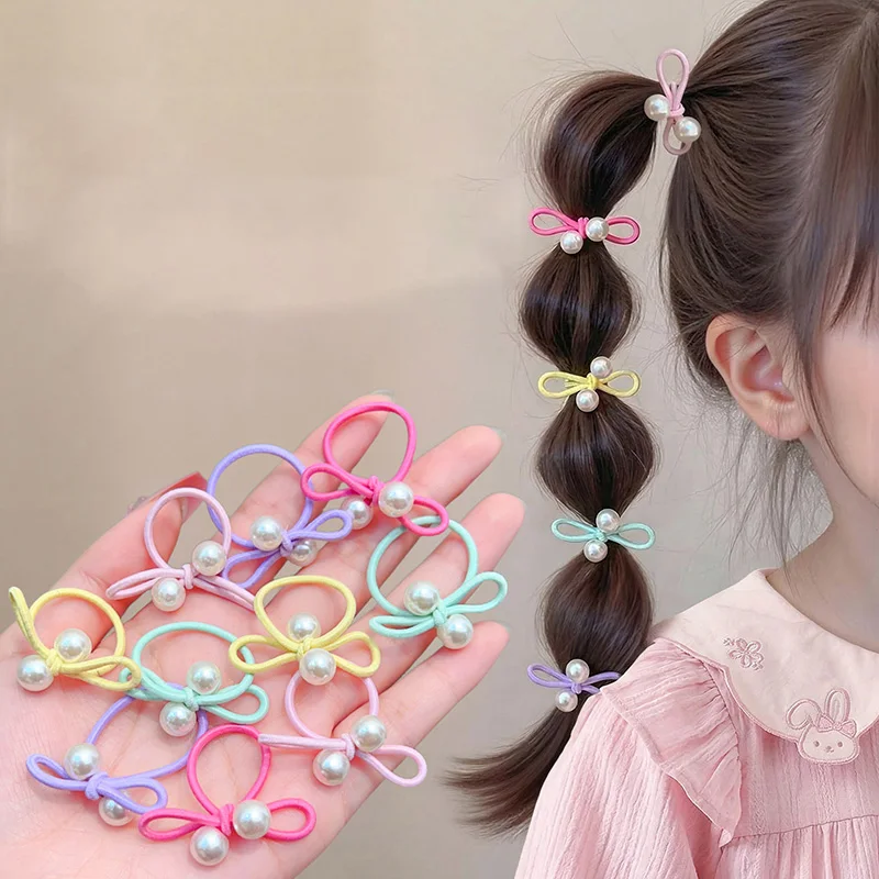 10 PCS New Lovely Pearl Bow Girls Elastic Hair Bands Children Hair Accessories Hair Ties