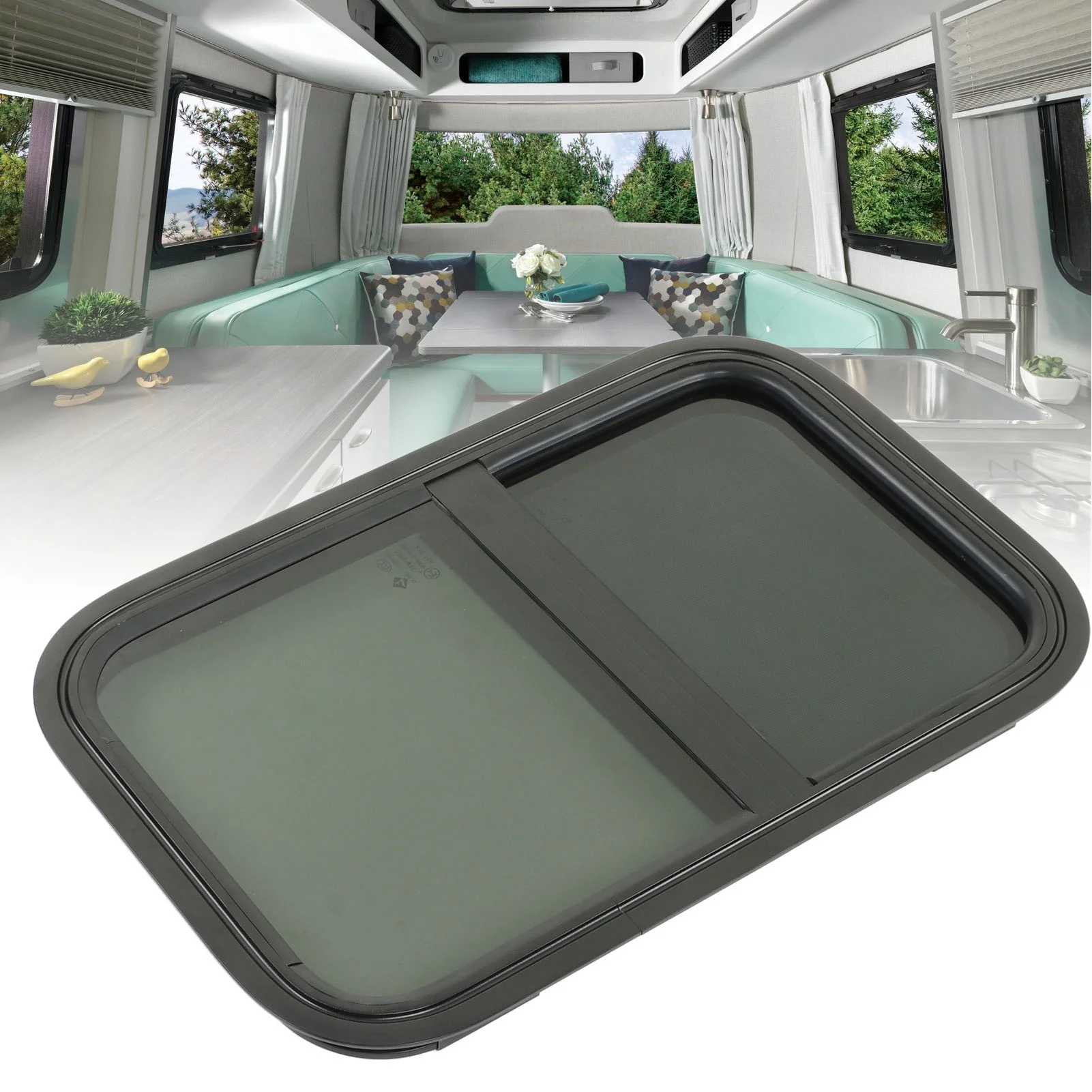 590x390mm RV Window, Aluminum Alloy Frame, Tempered Glass for Campers, Tough RV Window with Colored Glass for RVs