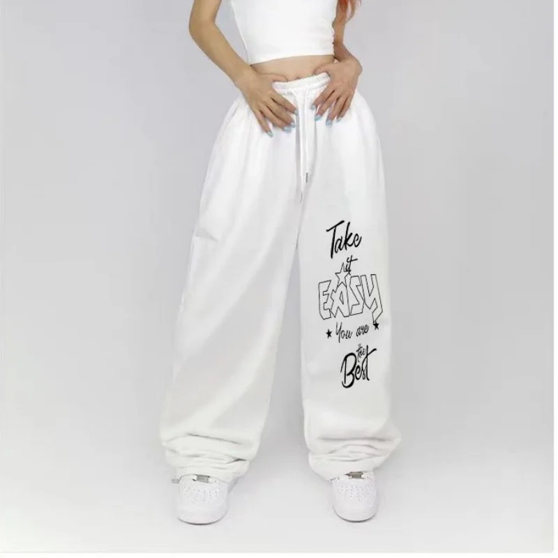 Damskie luźne spodnie sportowe do tańca, hip-hopowe, uliczne, z prostymi nogawkami i szerokimi nogawkami, streetwear Y2k, modne spodnie dresowe na rok 2025.