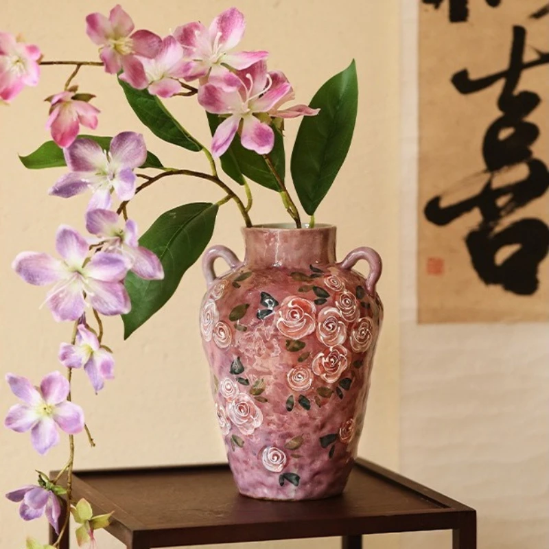 

Hand Painted Rose Ceramic Vase Chinese Style Porcelain Flower Pot Home Decor Table Centerpiece Dried Flower Hydroponic Planter