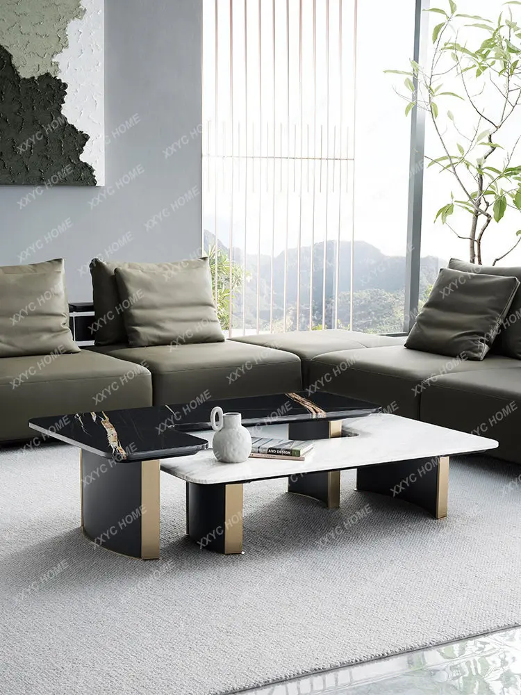 Light luxury natural marble high-end living room coffee table minimalist special-shaped luxury stone coffee table combination