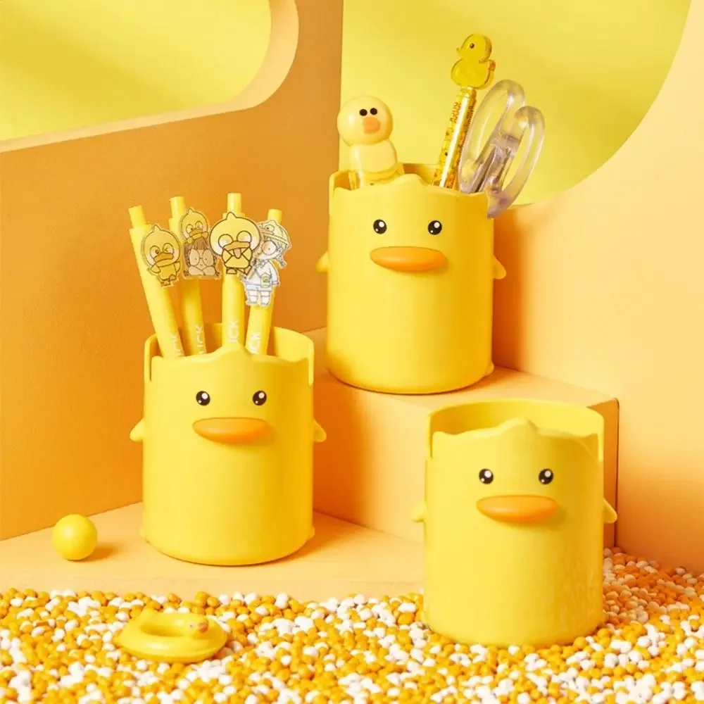 Cute Little Yellow Duck Student Pen Holder Toothbrush Holder Children's Stationery Storage Box Mobile Phone Holder Desk Storage