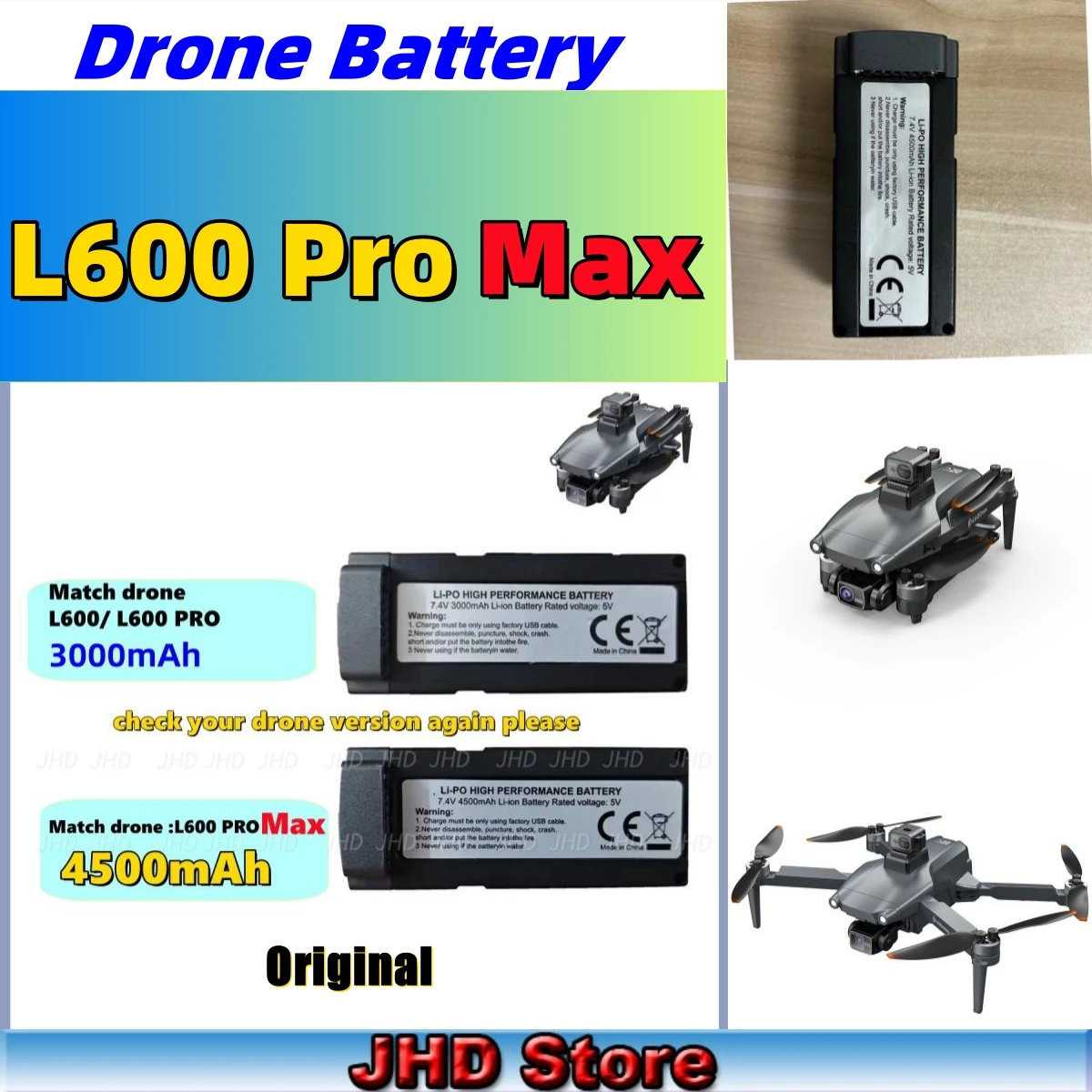 JHD L600 Max Battery Properller 7.4V 4500mAh 30min Battery Life For Original LYZRC L600 Pro Max Drone Battery /Blade Wholesale