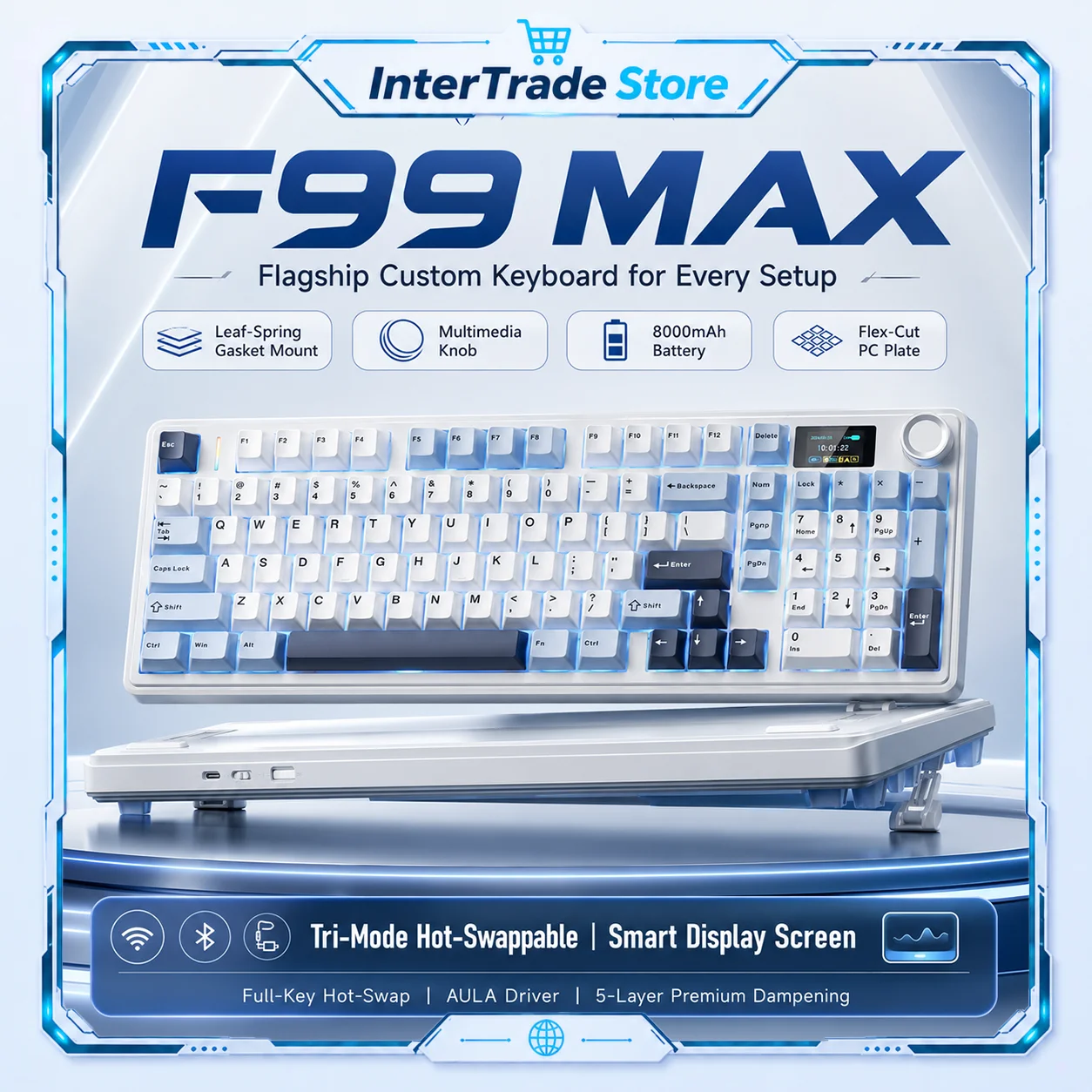 AULA F99 MAX Wireless Mechanical Keyboard RGB Hot Swappable 8000mAh Battery Smart Display Knob For Gaming Desktop PC Laptop