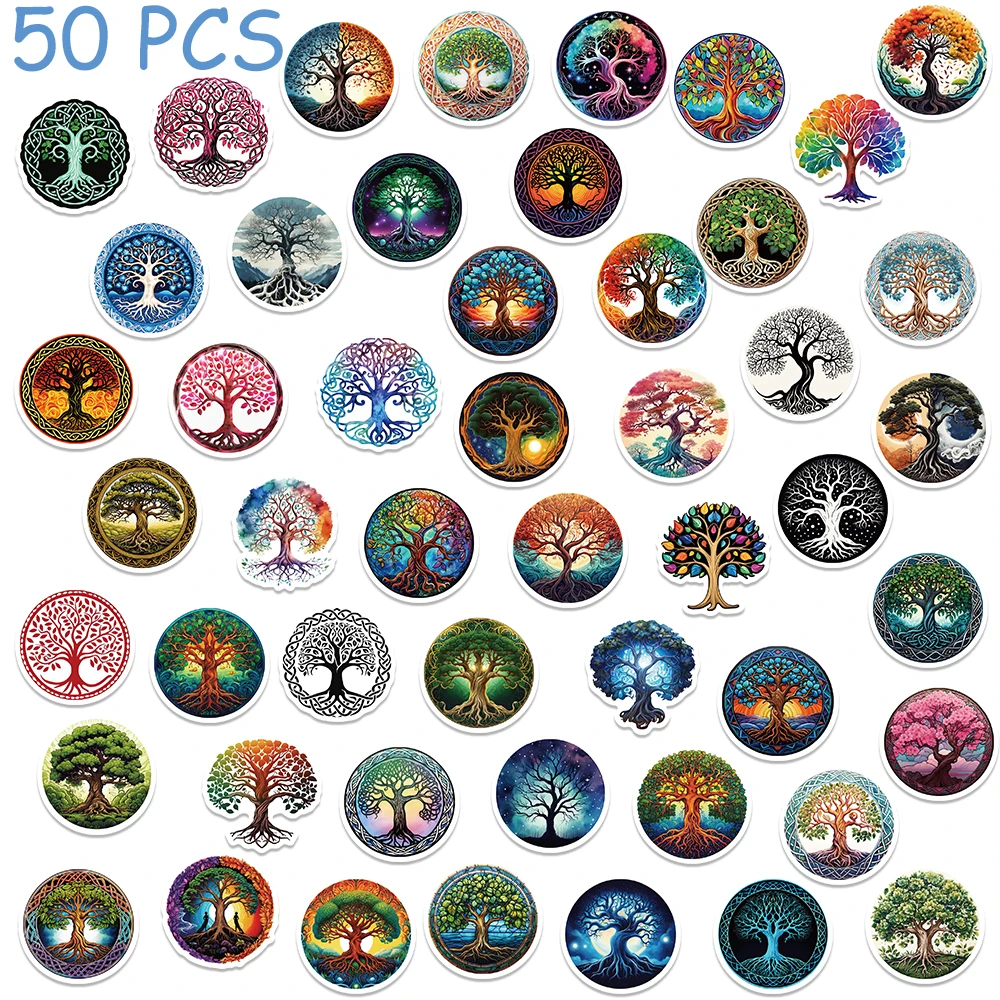 Colorido Tree of Life adesivos impermeáveis, decalques para telefone, laptop, skate, mala, guitarra, estética, presente das crianças, 50pcs