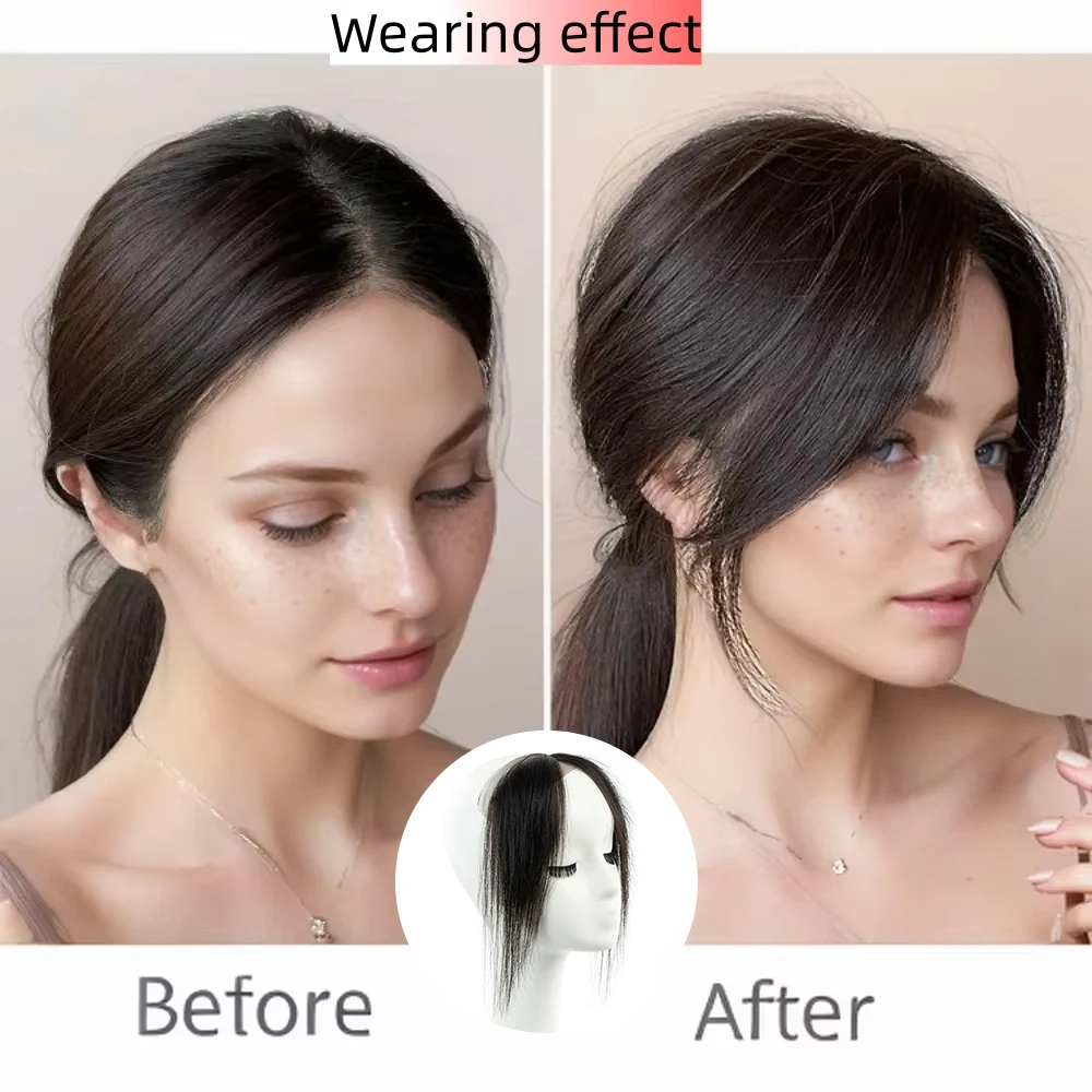 Invisible Breathable Smooth Bangs Lace Base Human Hair Air Bangs Human Hair Sided Bangs Real Hairpiece for Women Daily Use