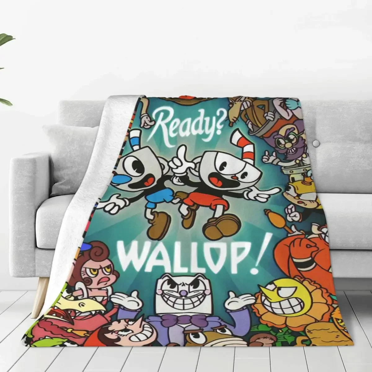 Ultra-Soft Fleece Cartoon Cuphead N Mugman Throw Blanket Warm Flannel Video Game Blankets for Bedroom Office Sofa Bedspreads