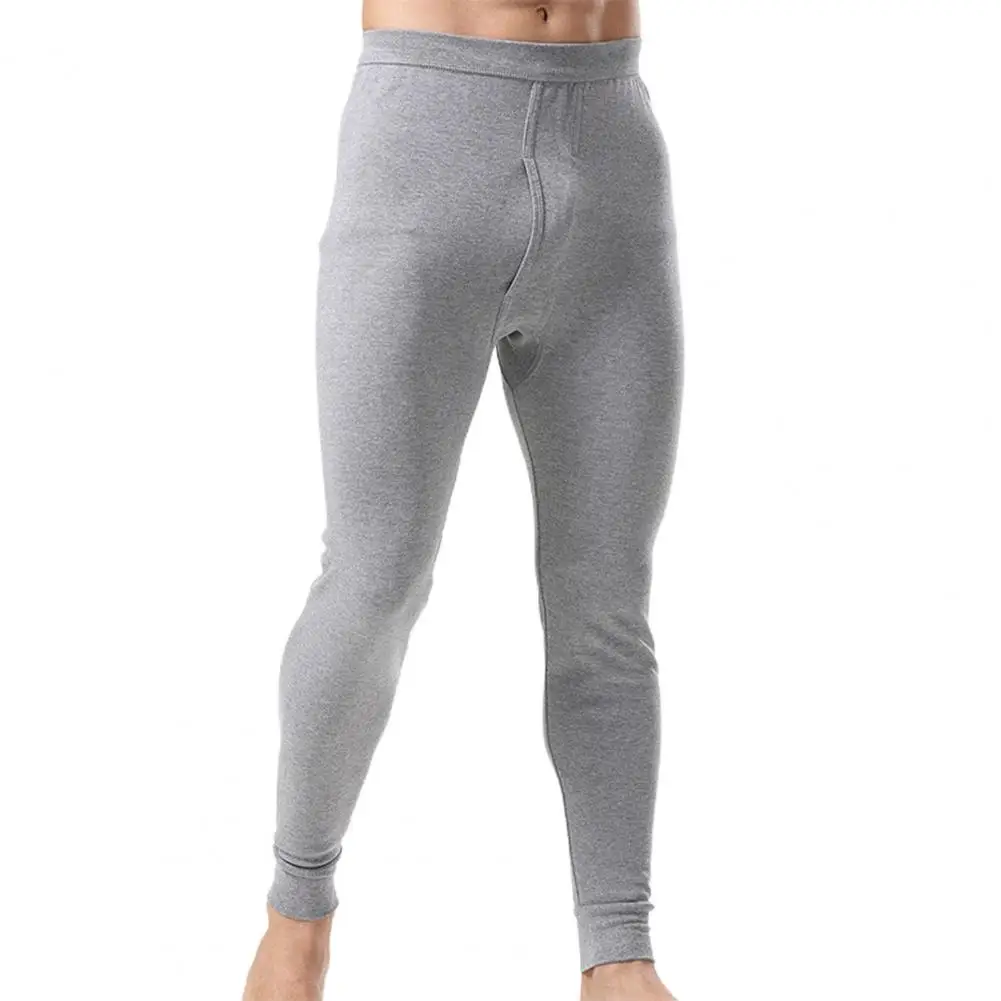 Pantalones de Base de alta elasticidad para hombre, pantalones largos con abertura frontal térmica, con bandas en el tobillo, para dormir, gran