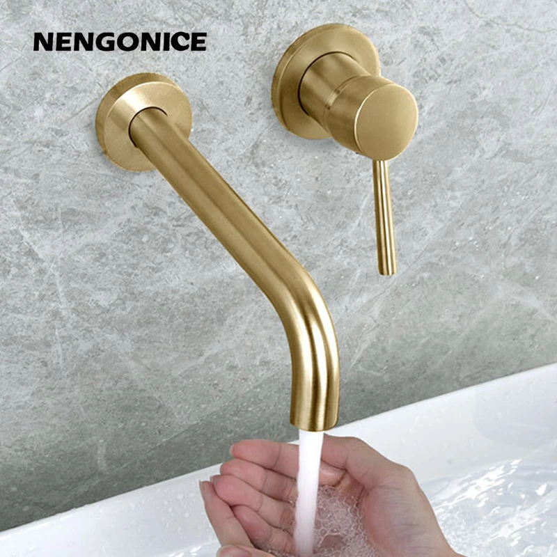 Bathroom faucet hot and cold wall mounted brass basin mixer sink tap washbasins single handle matt black White gold set shower