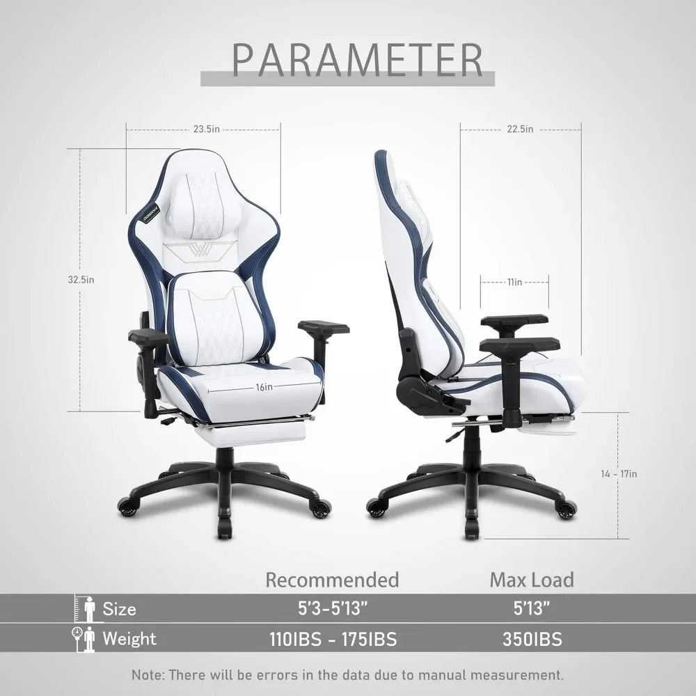 Gaming Chair with Footrest, Comfortable Headrest and Lumbar Support, 4D Armrests, Pu Leather, Big and Tall Computer Chair