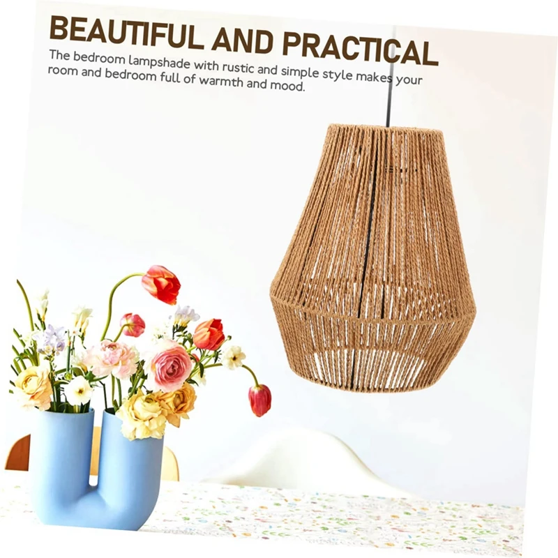 Woven Rattan Lamp Shade For Home Table Lamp Lampshade Bedside Table Lamp Manual Paper Rope