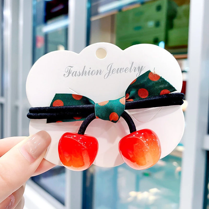 مجموعة إكسسوارات للشعر على الطراز الكوري مكونة من 3 قطع من أربطة وخواتم مطاطية للشعر على شكل فيونكة كرزية وإكسسوارات رأس بسيطة للنساء والفتيات