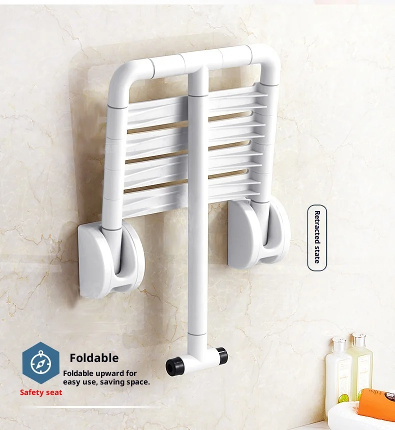 كرسي استحمام مثبت على الحائط بتصميم عصري من الفولاذ المقاوم للصدأ قابل للطي ومضاد للانزلاق وصديق للبيئة لسلامة المسنين في الحمام