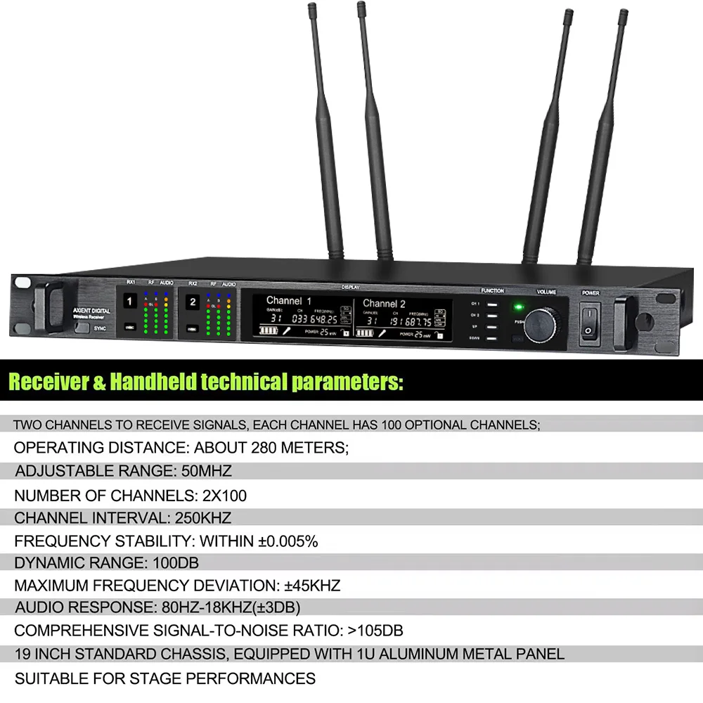 Professional Digital Wireless Microphone 512Mhz/640Mhz/925Mhz Dual Channel Receiver Diversity Mircrofone Beta87A Capsule