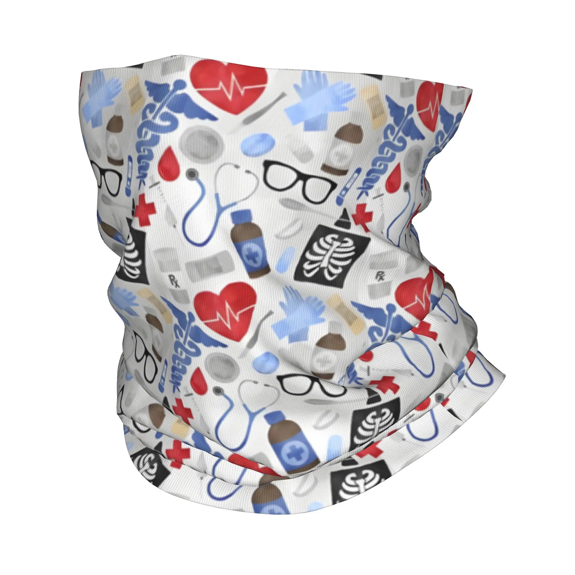 Custom Medical Nurse Winter Headband Neck Warmer Men Women Hiking Cycling Tube Scarf Health Care Pattern Face Bandana Gaiter