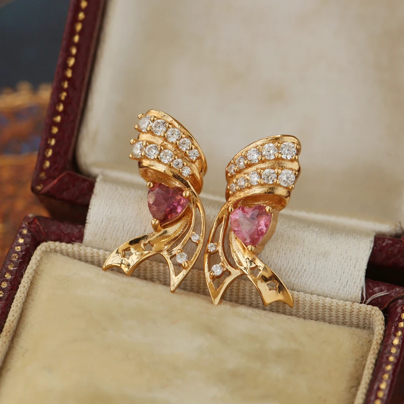 

Pink Natural Tourmaline Star Stud Earrings Sterling Silver Wings Light Luxury Exquisite Dream