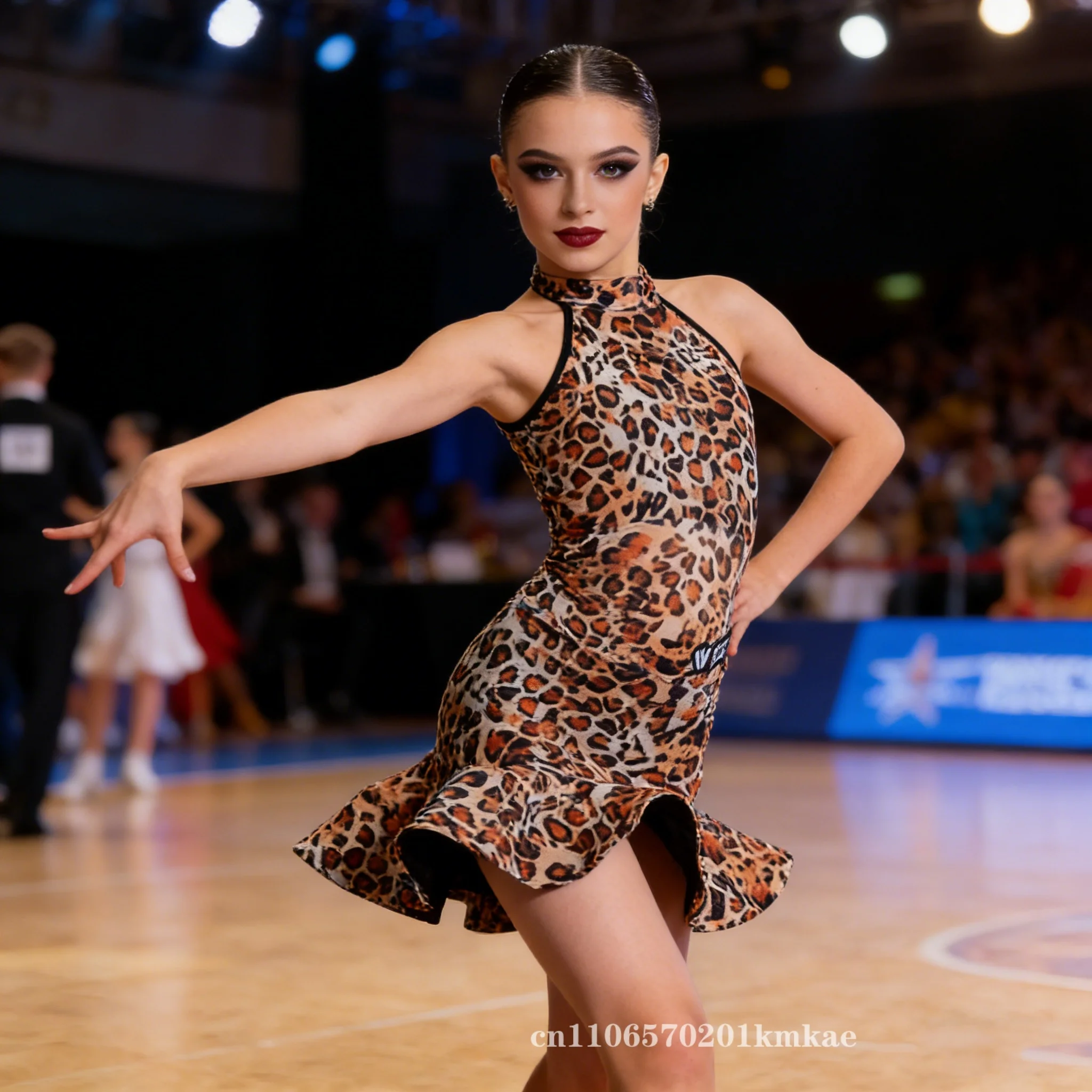 Ballroom Latin Leopard Print Top Skirt Dress Girls American Dance Rumba Cha Cha Samba Tango Costume Competition Practice Kids