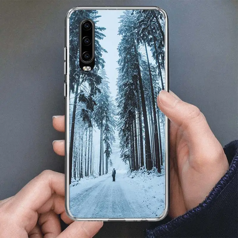 Inverno branco neve natal caso de telefone para huawei p30 p40 p50 p20 pro p10 lite mate 20 30 40 10 p30lite capa macia silicone shel