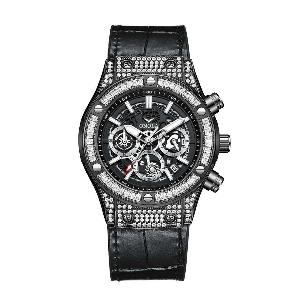 Fashion New Luxury Men's Watch Luminous Calendar Full Diamond Leather Multifunctional Quartz Watch Automatic Watch men