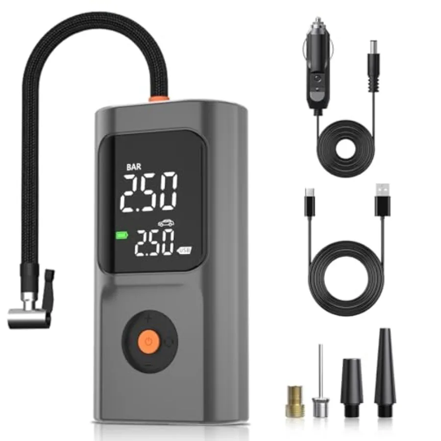 

Tire Inflator Portable Air Compressor, 150PSI Air Pump For Car Tires with Digital Pressure Gauge, Bike Tire Pump with LED Light