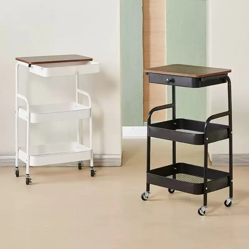 3 Tier Rolling Kitchen Island Cart With Wooden Top And Drawer Metal Utility Storage Trolley With Wheels