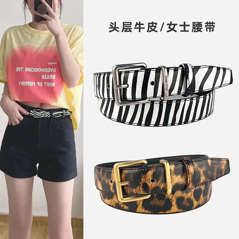 

Luxury Design Full Grain Zebra Stripes Leopard Waist Belts Women Genuine Cow Leather Cinturones Para Hombre Jeans Belts Strap