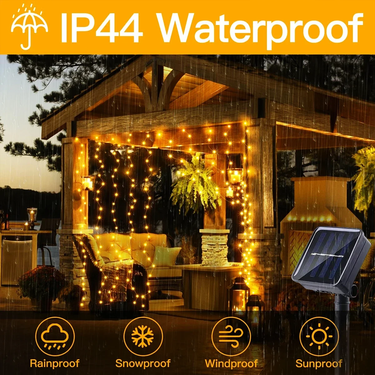 1pc Solar Curtain String Lights Outdoor Fairy Lights Solar Powered Twinkle String Lights 8 Modes For Home Garden Patio Decor