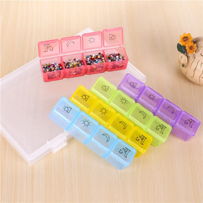 4 Row 28 Squares Pillbox Storage Box for Pills Portable Weekly 7 Days Medication Case Pill Container Organizer Plastic Box