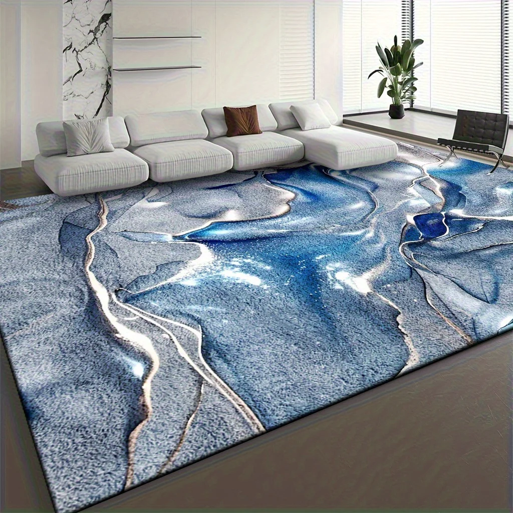 

Мягкий толстый напольный коврик серебристо-серый струящийся жидкий узор, который можно стирать в машине, нескользящий, удобный полиэстер, спальня, гостиная