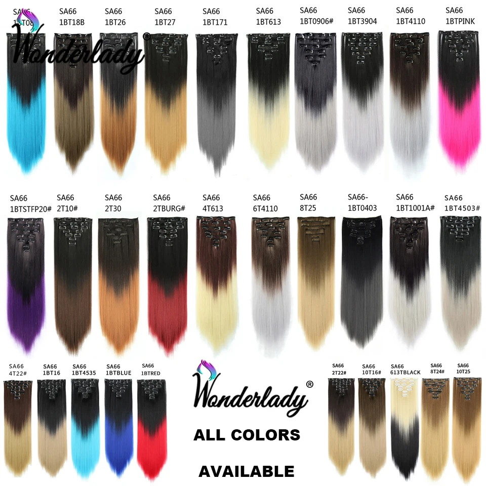 Wonderlady Synthetisch Clip Op Hair Extensions 7 Stks/set 22 "130G Roze Fake Haarstukje 16 Clip In Lange Rechte ombre Hair Voor Vrouwen