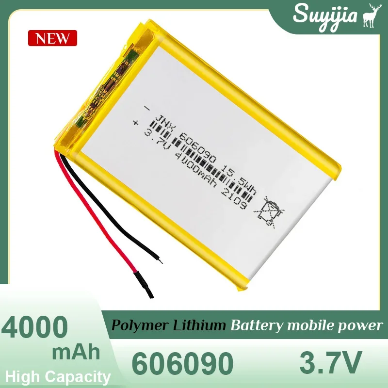 1-6PCS 606090 4000mah 3.7V Li-polymer Battery for Mobile Power Solar Street Lamp Charging Power Bank Laptops with Add Board Wire