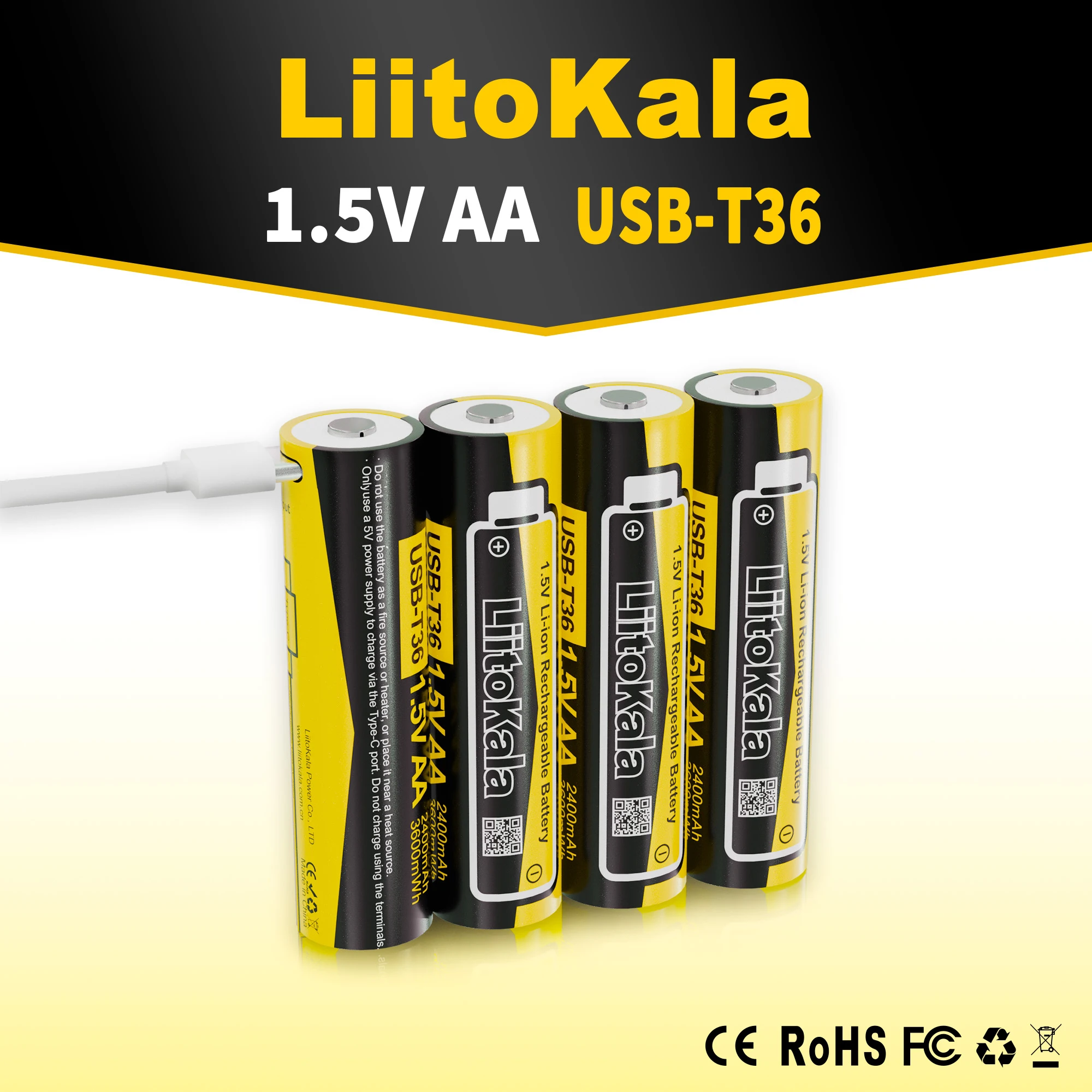 1-24 sztuk LiitoKala USB-T36 1.5V AA 2400mAh akumulator litowo-jonowy do myszy zdalnie sterowanej mały wentylator akumulator do zabawek elektrycznych