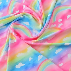 160X100Cm Colorful Rainbow Cloud Print Satin Fabric Diy Clothing Handmade Doll Dressmaking Plain Weave Fabric for Craft Sewing