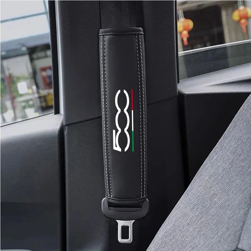 2Pcs Top Nappa Leather Car Seat Belt Shoulder Cover for Fiat 500 500C 2012 500X 500L CAR Auto Accessories