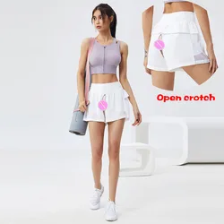 Sexy Boyfriend Yoga Women Running Shorts Invisible Open Crotch Outdoor Sex Elastic Workout Fitness Active Yoga Jogging Athletic