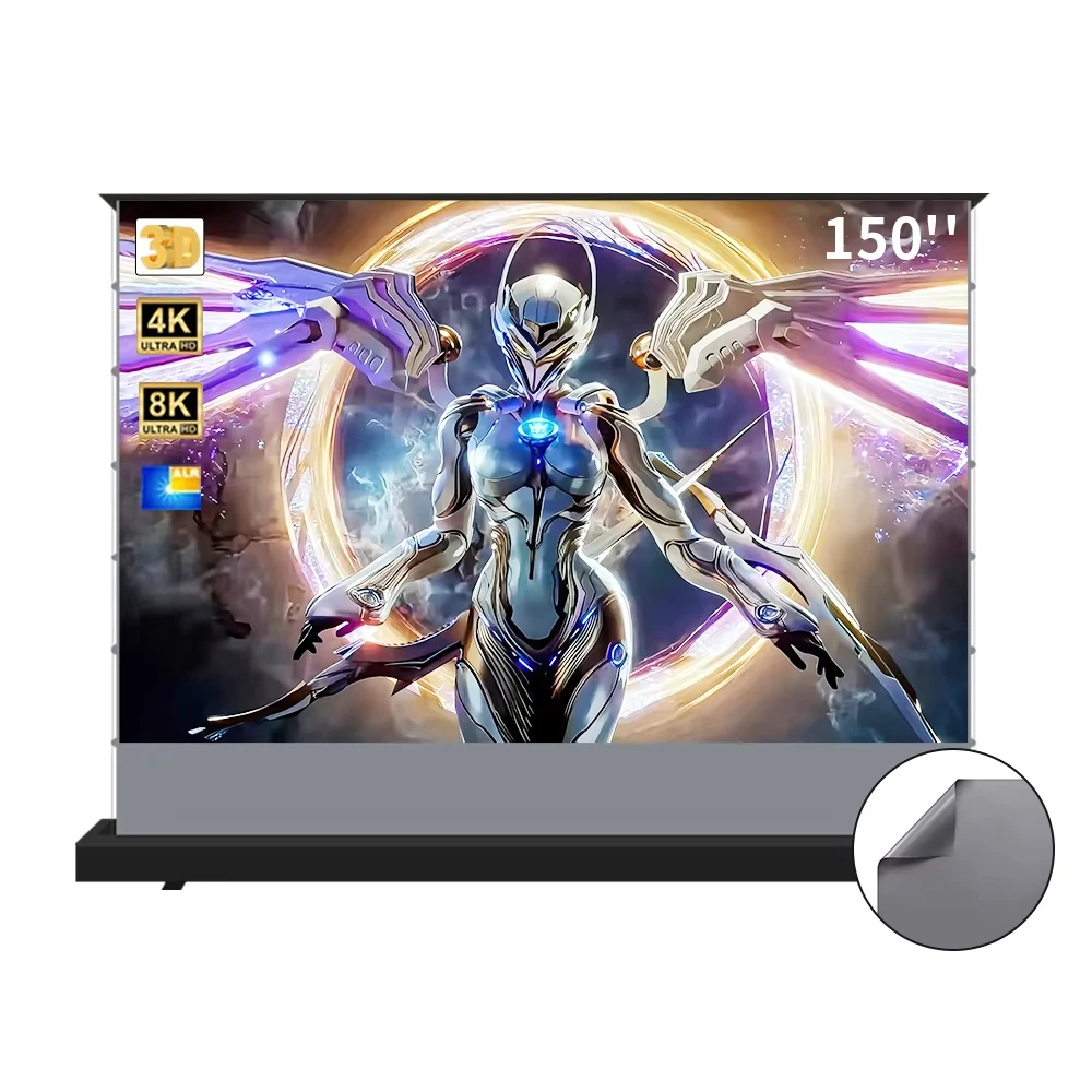 

2025 HOT 133inch 4k/8k uhd black diamond Motorized Floor Rising Long Throw Projector Screen home theater alr projection screen